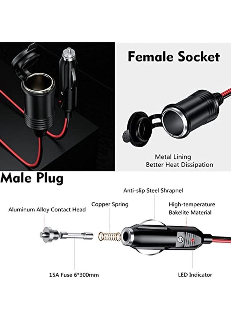 OIMG 13Ft Car Charger Extension Cord 12/24V Car Charger Plug To Socket 16Awg Heavy Duty Extension Cable With 15A Fuse And Led Indicator Car Car Charger Aux Socket Plug  - Image 3