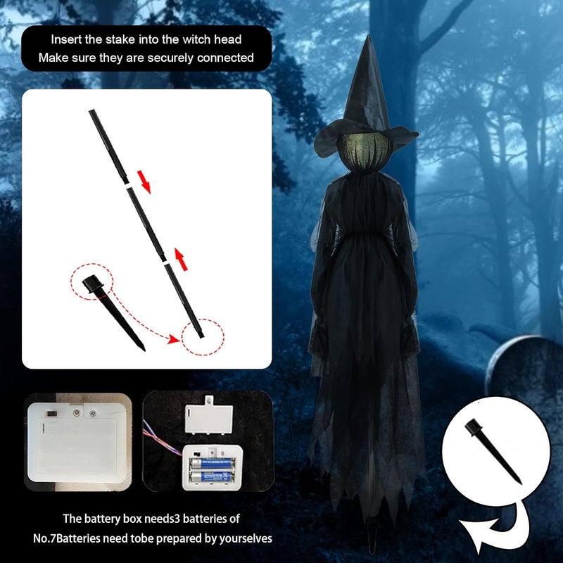 woobles Halloween decors Witch Decor,Sound-Activated Sensor Light-UP Witches,Holding Hand Witch Waterproof Glowing Stake,Life Size Scary Halloween Outside Yard Garden Party Decor (Set of 3) Set of 3 - Image 3