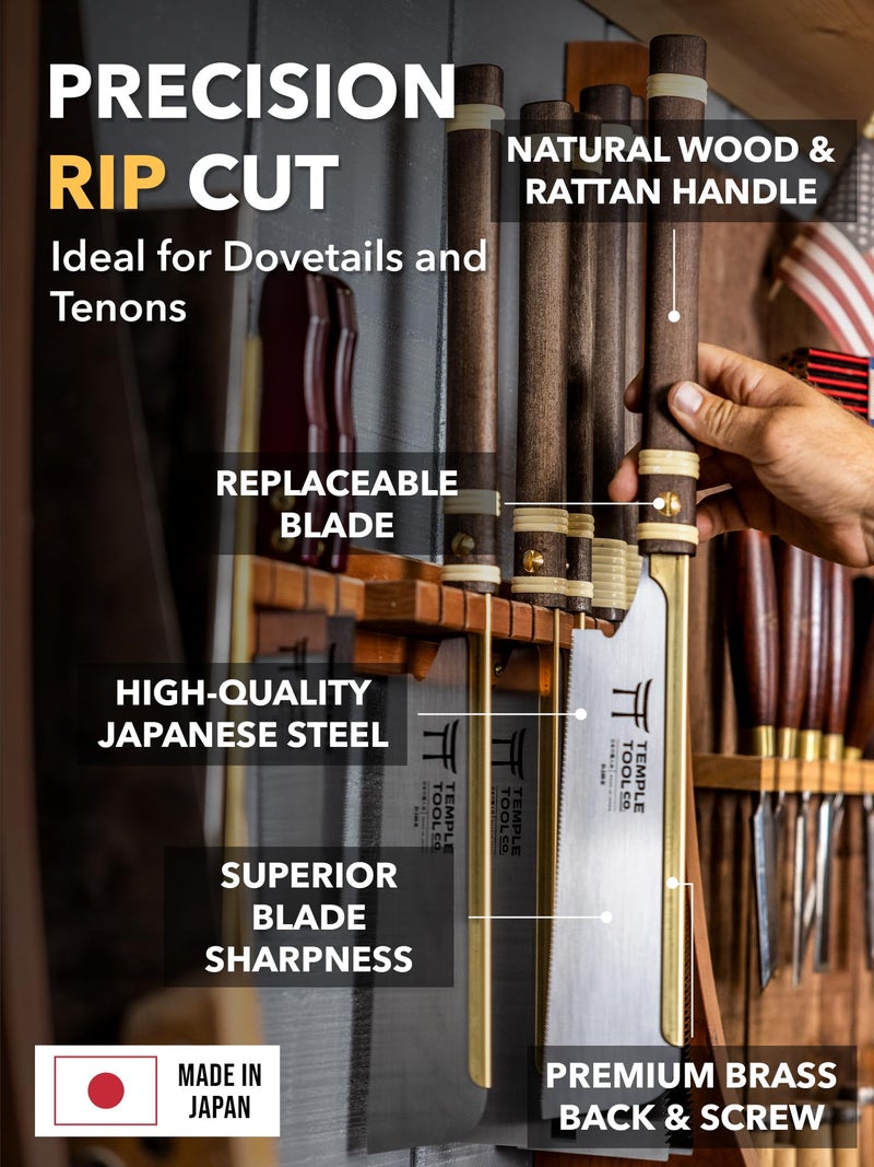 Temple Tool Co. Japanese Pull Saw - Rip-Cut 9.5 - Hand Saw for Dovetails, Tenons, Fine Joinery - Image 3