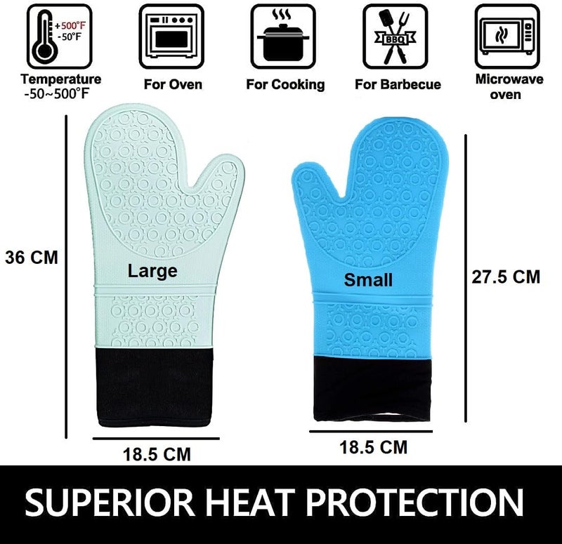 EARTHCONE EARTHCONE Silicone Oven Gloves Heat Resistant Silicone Oven Mitts with Cotton Lining Long Length NonSlip Oven Glove for Kitchen 2 Small  - Image 2