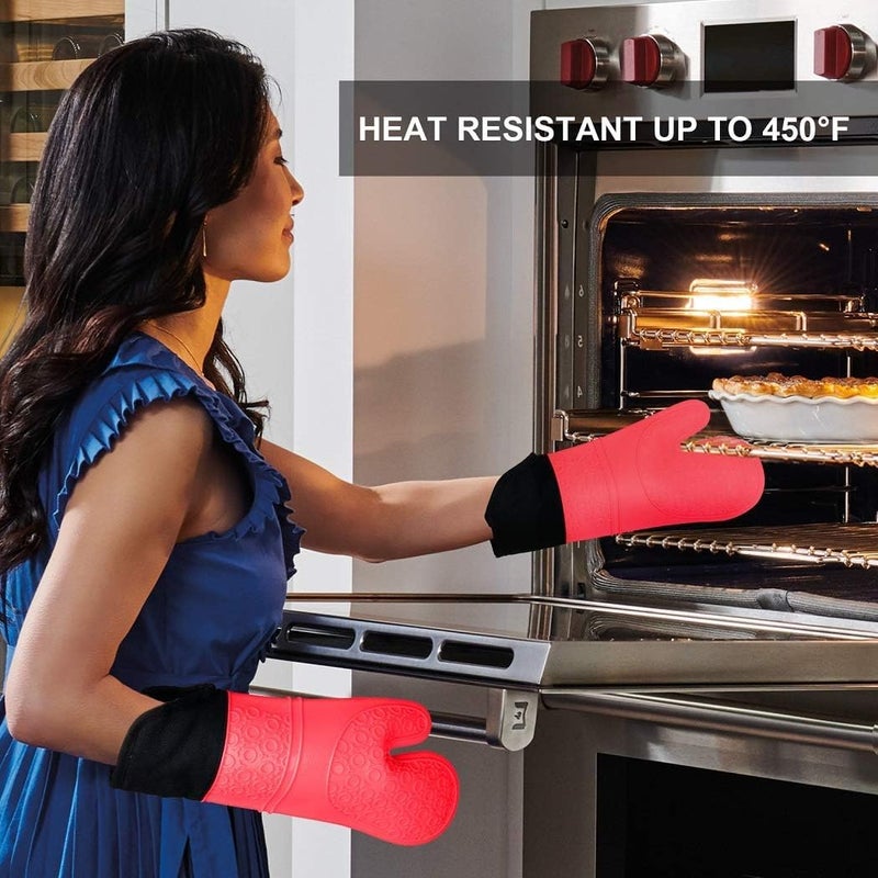 EARTHCONE EARTHCONE Silicone Oven Gloves Heat Resistant Silicone Oven Mitts with Cotton Lining Long Length NonSlip Oven Glove for Kitchen 2 Small  - Image 5
