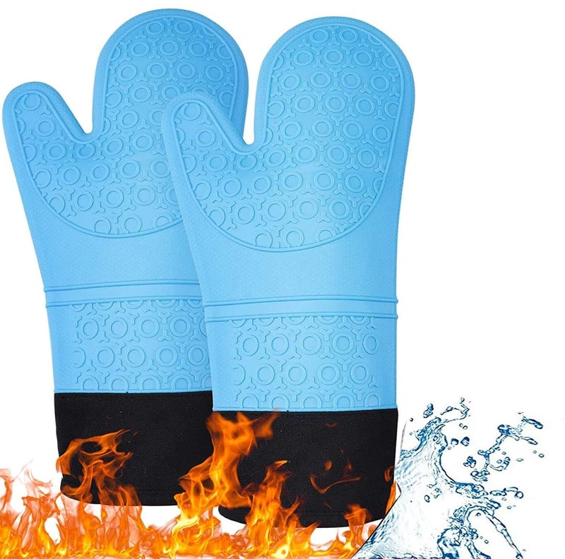 EARTHCONE EARTHCONE Silicone Oven Gloves Heat Resistant Silicone Oven Mitts with Cotton Lining Long Length NonSlip Oven Glove for Kitchen 2 Small  - Image 1