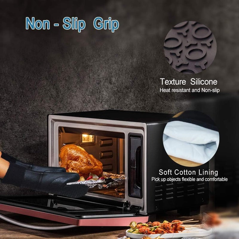 EARTHCONE EARTHCONE Silicone Oven Gloves Heat Resistant Silicone Oven Mitts with Cotton Lining Long Length NonSlip Oven Glove for Kitchen 2 Small  - Image 4