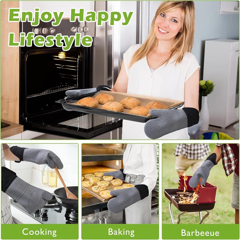 EARTHCONE EARTHCONE Silicone Oven Gloves Heat Resistant Silicone Oven Mitts with Cotton Lining Long Length NonSlip Oven Glove for Kitchen 2 Small  - Image 3