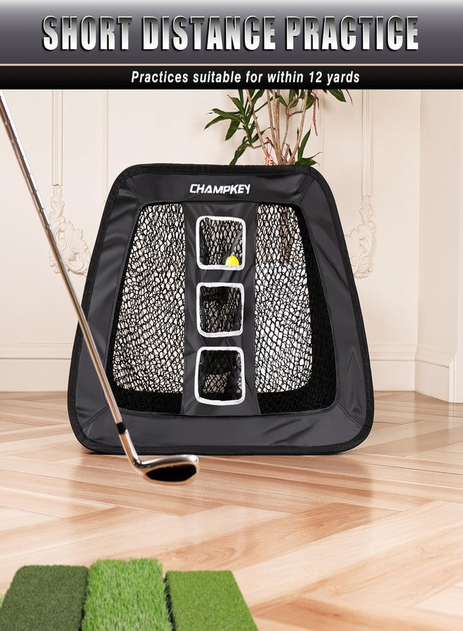CHAMPKEY Double Sided Golf Chipping Net Come with Tri-Turf Hitting Mat and 12 Foam Golf Balls - 5 Ply-Knotless Netting Golf Targets System Ideal for Short and Long Distance Training (Standard Version) - Image 3