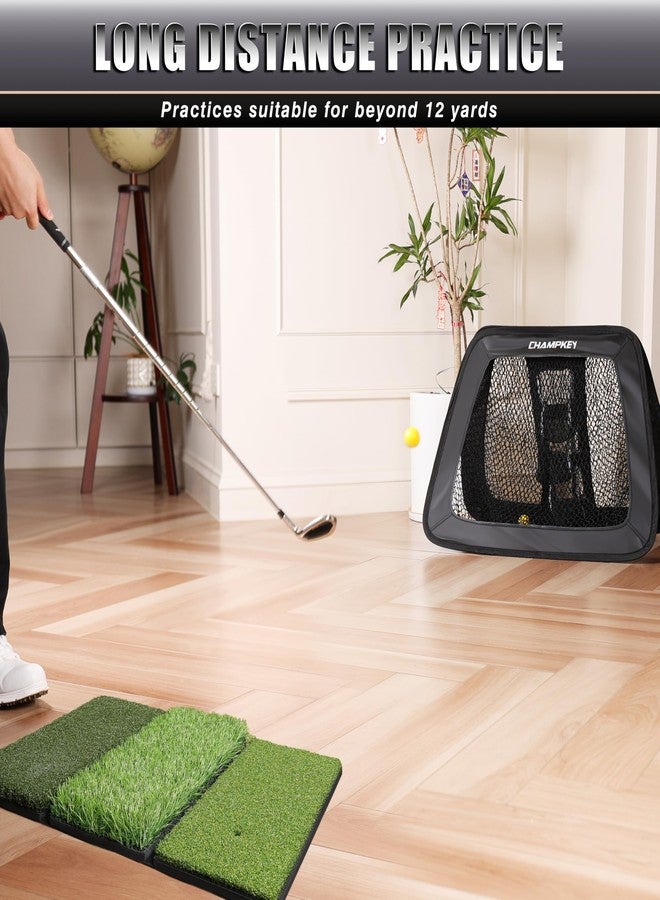 CHAMPKEY Double Sided Golf Chipping Net Come with Tri-Turf Hitting Mat and 12 Foam Golf Balls - 5 Ply-Knotless Netting Golf Targets System Ideal for Short and Long Distance Training (Standard Version) - Image 4