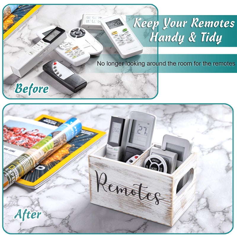 DRASTAR Remote Control Holder, Retro White TV Remote Holder, Remote Organizer Caddy for Table, Wooden Remote Box for Nightstand, Remote Caddy with 2 Slots - Image 5