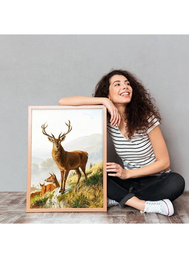 Gamya Deer Nature Big Wall Painting For Living Room Bedroom, Framed Painting For Wall Decoration Home Wall Decor (13x17 Inches) Beige Frame - Image 1