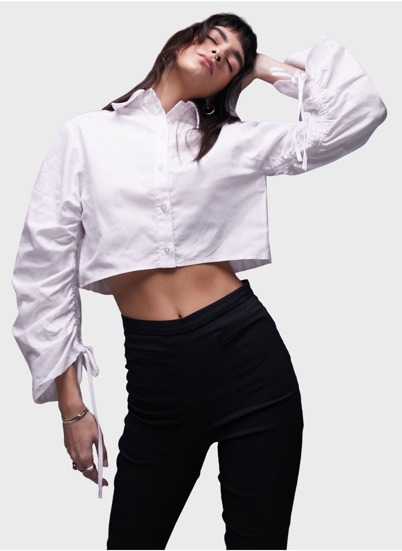 TOPSHOP Ruched Button Down Shirt  - Image 1
