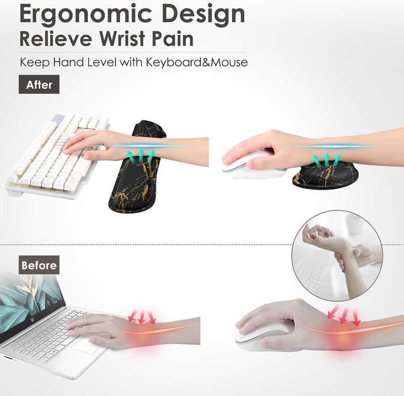 جيمارس وسادة راحة لمعصم الكمبيوتر من جيمارس، إسفنج ذاكرة جل حريري موسع، 3 قطع، وسادة راحة مريحة للكتابة لتخفيف الألم، دعم معصم الفأرة للمكتب والألعاب، رخامي - Image 5