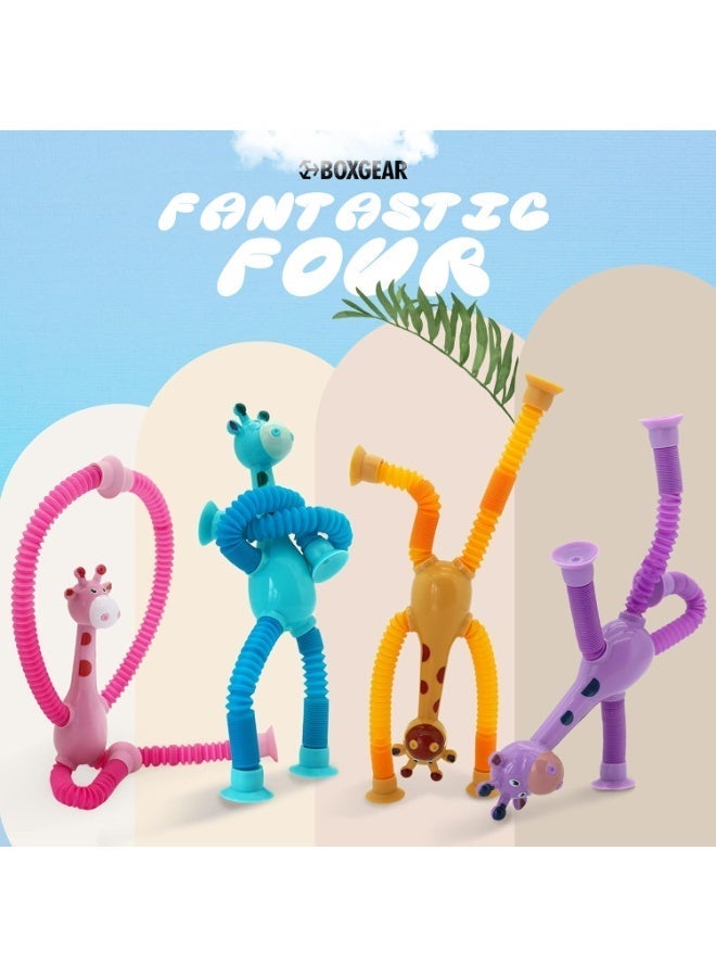 ARGT مجموعة ألعاب الفidget LED زرافة تلسكوبية من 4 قطع | أنابيب بوب متغيرة الشكل مع أكواب شفط | ألعاب حسية قابلة للتمديد للأطفال من عمر 3 سنوات فما فوق - Image 5