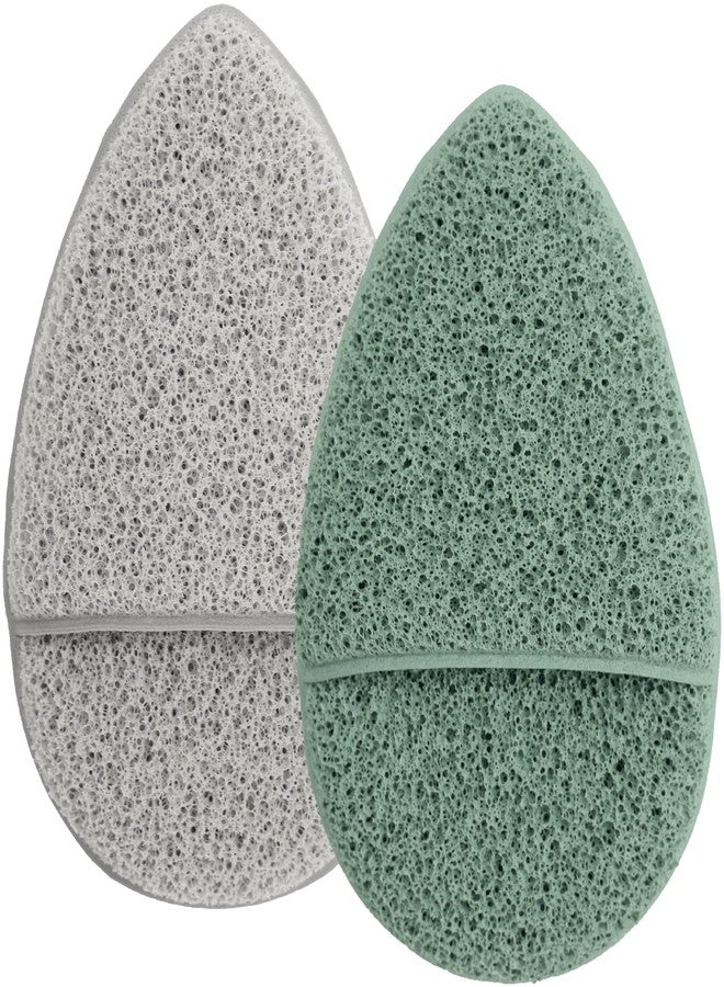 S&T INC. Face Scrubber Exfoliator, Facial Sponges for Face Wash, Reusable Makeup Remover Exfoliating Pads, Gray and Sage, 2.6 in x 3.9 in., 2 Pack - Image 1