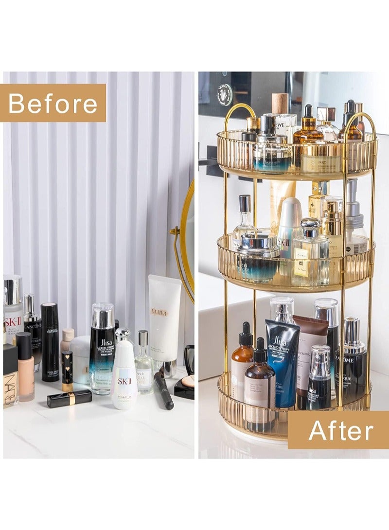 Sharpdo Rotating Makeup Organizer for Vanity 3 Tier, High-Capacity Skincare Clear Make Up Storage Perfume Organizers Cosmetic Dresser Organizer Countertop 360 Spinning - Image 4