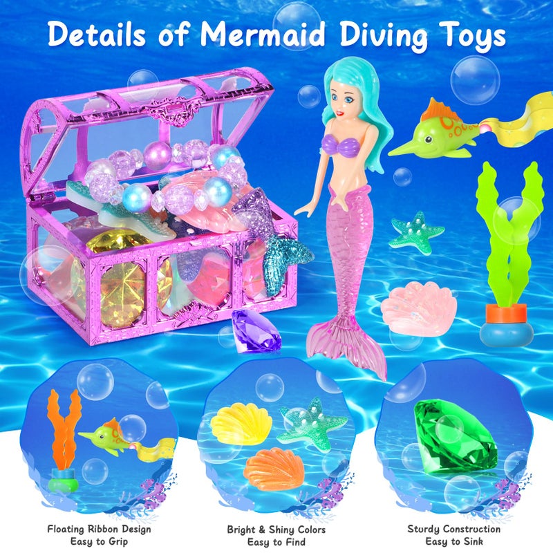 VGOFUN Diving Pool Toys for Kids Ages 3-12, 31 Pcs Mermaid Pool Toys, Diving Gem Toys with Pirate Treasure Chest, Summer Underwater Game Toys Swimming Training Gift for Boys Girls with Storage Bag - Image 4
