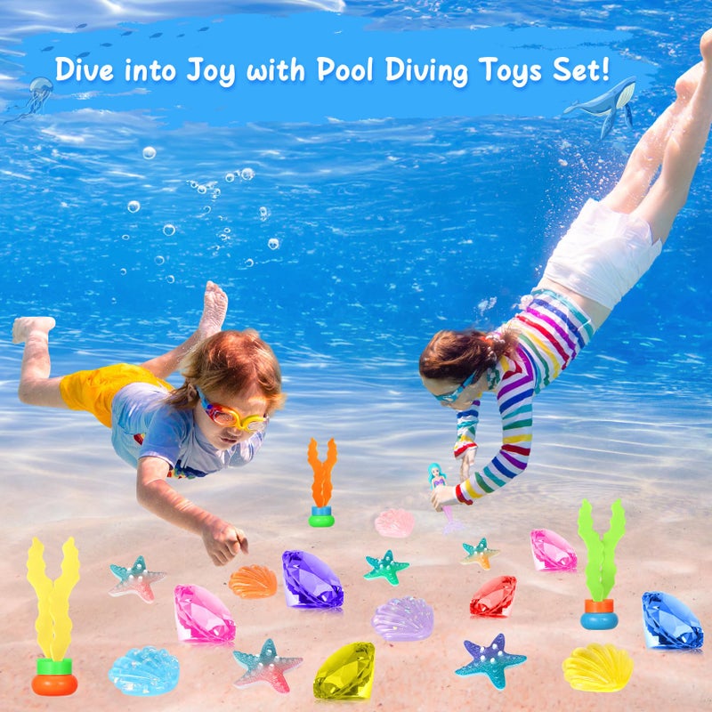 VGOFUN Diving Pool Toys for Kids Ages 3-12, 31 Pcs Mermaid Pool Toys, Diving Gem Toys with Pirate Treasure Chest, Summer Underwater Game Toys Swimming Training Gift for Boys Girls with Storage Bag - Image 2