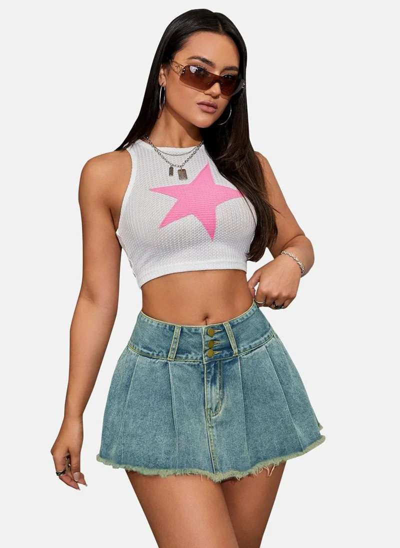 YUNIQEE Blue Solid Denim Mini Skirt