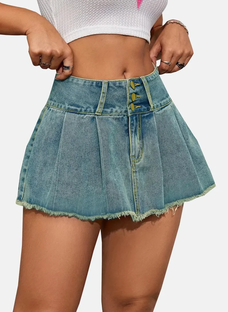 YUNIQEE Blue Solid Denim Mini Skirt