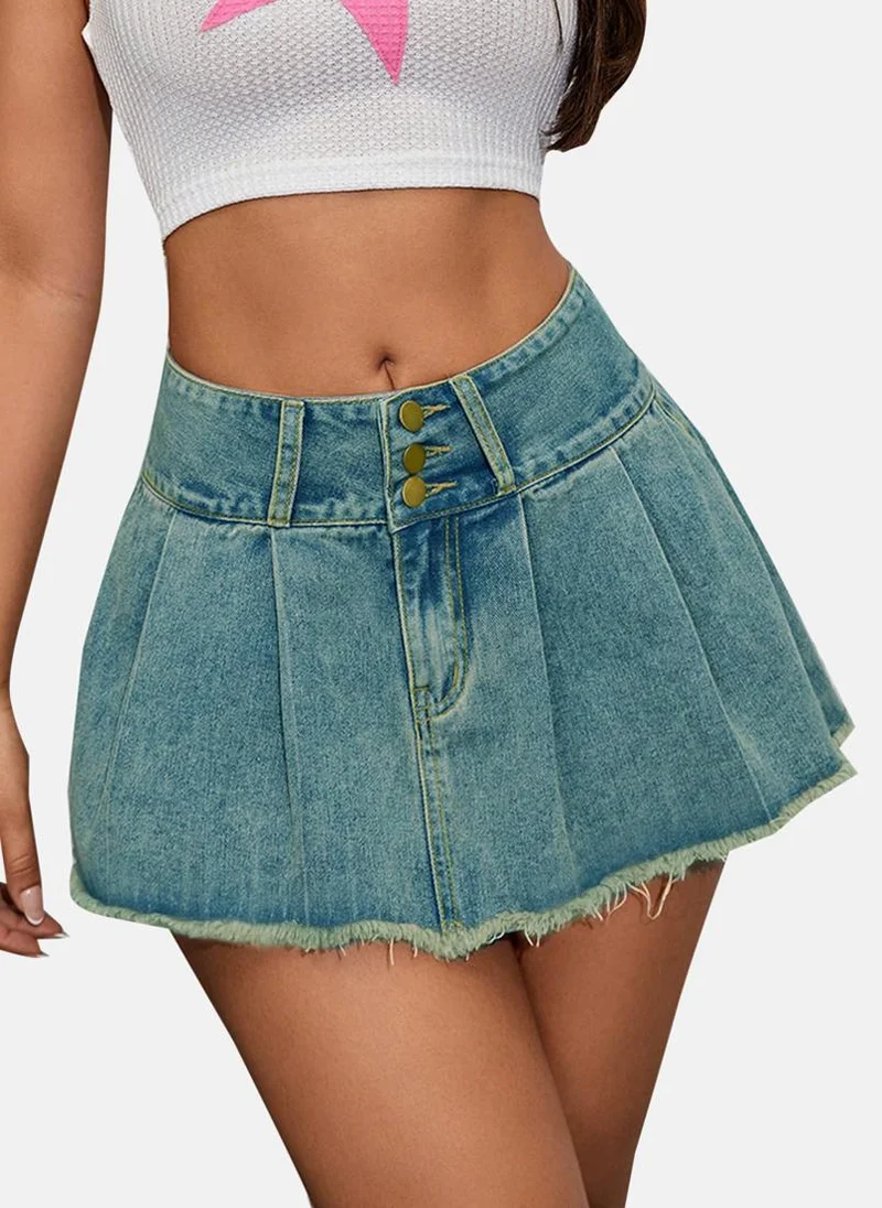 YUNIQEE Blue Solid Denim Mini Skirt