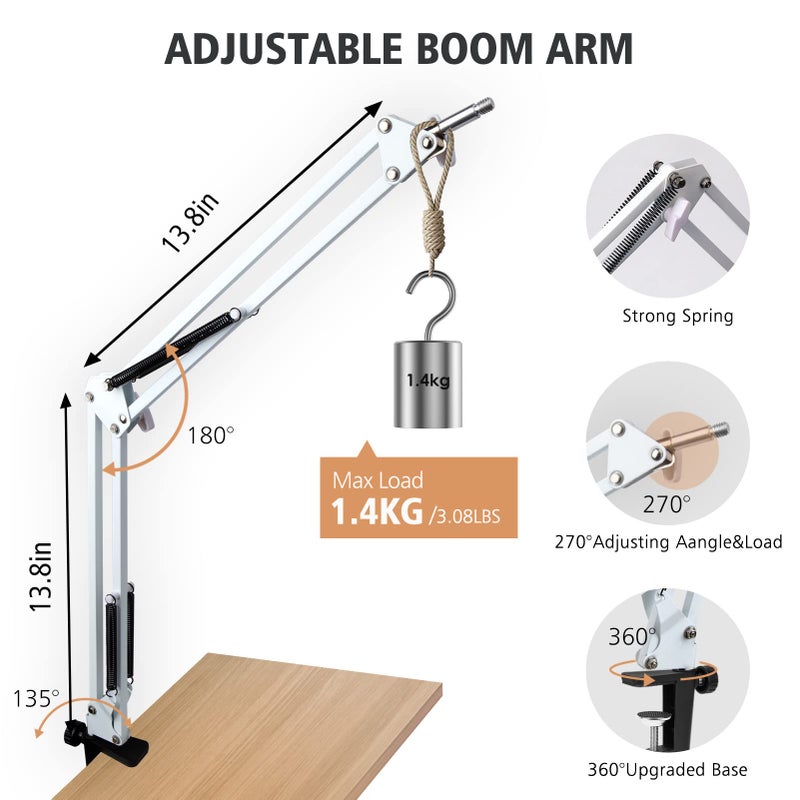 SUNMON For HyperX QuadCast S White Boom Arm - White Mic Arm Compatible with Hyper x QuadCast, Microphone Boom Arm with Pop Filter, Improve Sound Quality, Mic Boom Arm for Hyperx QuadCast by SUNMON - Image 4