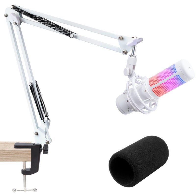 SUNMON For HyperX QuadCast S White Boom Arm - White Mic Arm Compatible with Hyper x QuadCast, Microphone Boom Arm with Pop Filter, Improve Sound Quality, Mic Boom Arm for Hyperx QuadCast by SUNMON - Image 1