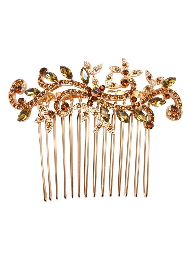 Faship Gorgeous Smoked Topaz Rhinestone Crystal Floral Hair Comb - Image 1