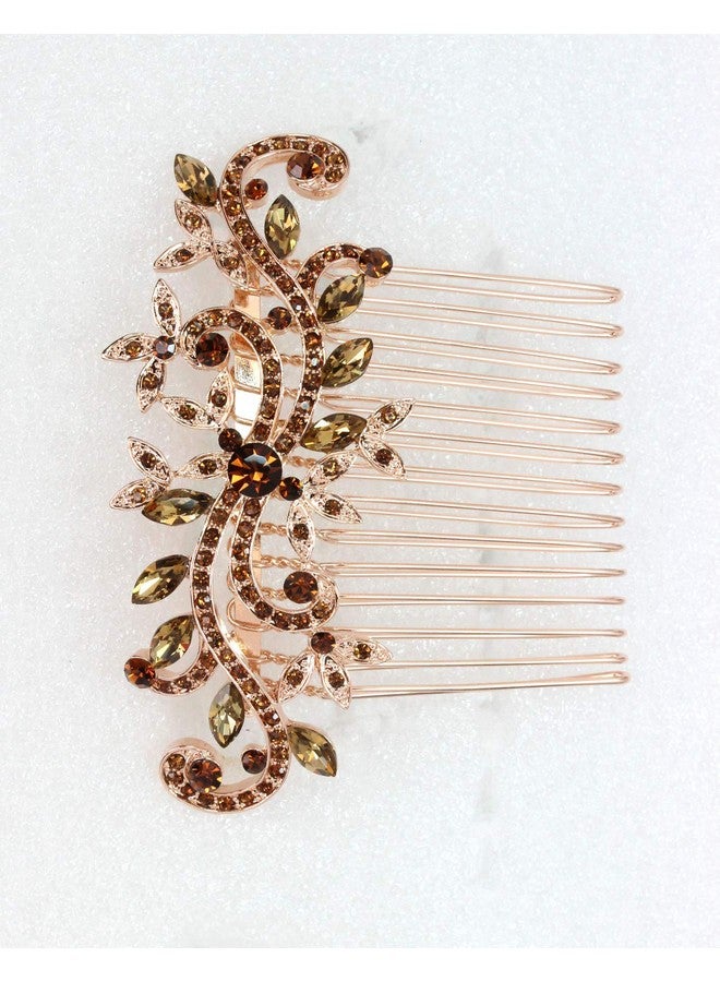 Faship Gorgeous Smoked Topaz Rhinestone Crystal Floral Hair Comb - Image 4
