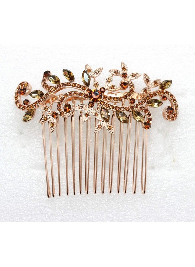 Faship Gorgeous Smoked Topaz Rhinestone Crystal Floral Hair Comb - Image 3