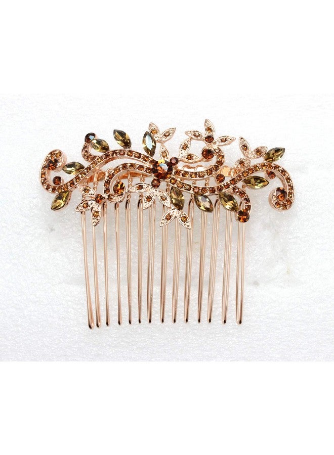 Faship Gorgeous Smoked Topaz Rhinestone Crystal Floral Hair Comb - Image 2