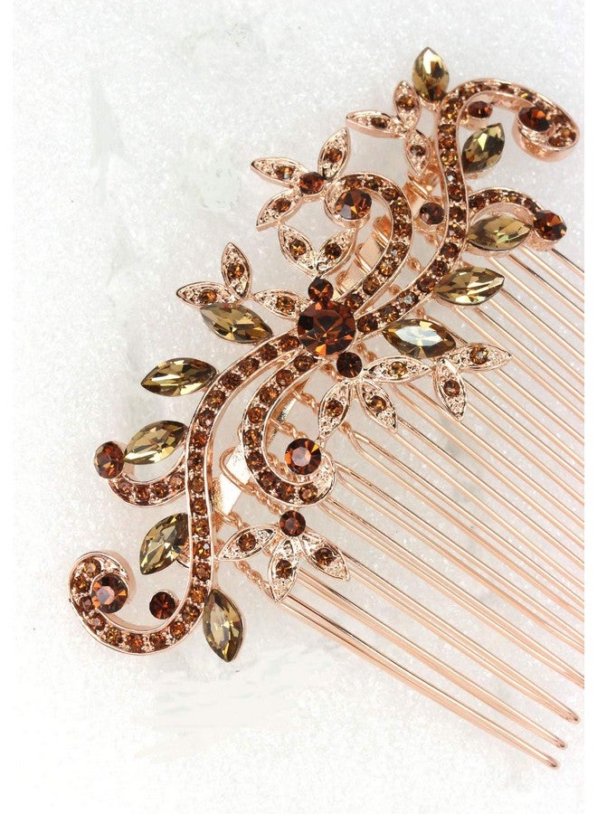 Faship Gorgeous Smoked Topaz Rhinestone Crystal Floral Hair Comb - Image 5