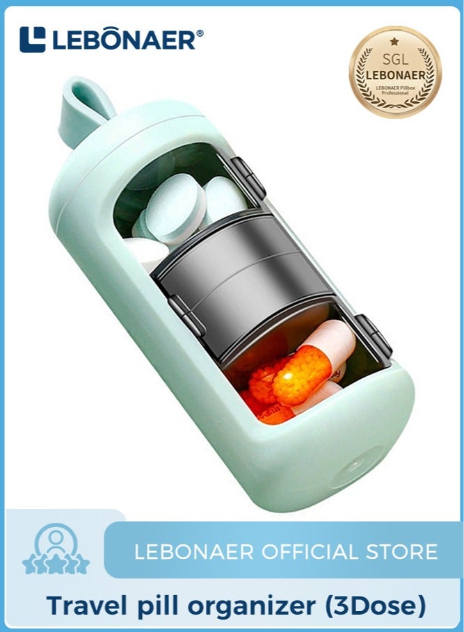 لبونير منظم حبوب، موزع حبوب، زجاجة أدوية بثلاثة أقسام لحفظ الحبوب للتخييم في الهواء الطلق والسفر، أزرق فاتح - Image 1