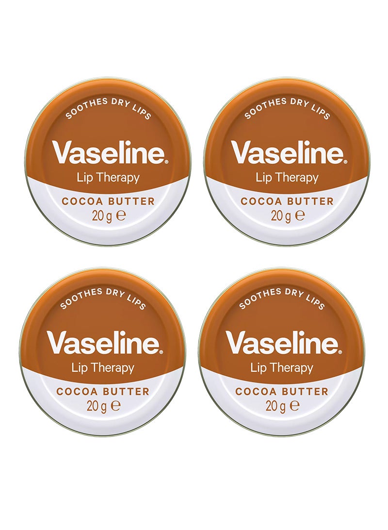 Vaseline Lip Therapy Petroleum Jelly Cocoa Butter, Moisturize & Soothes Dry Lips, 20g Pack Of 4