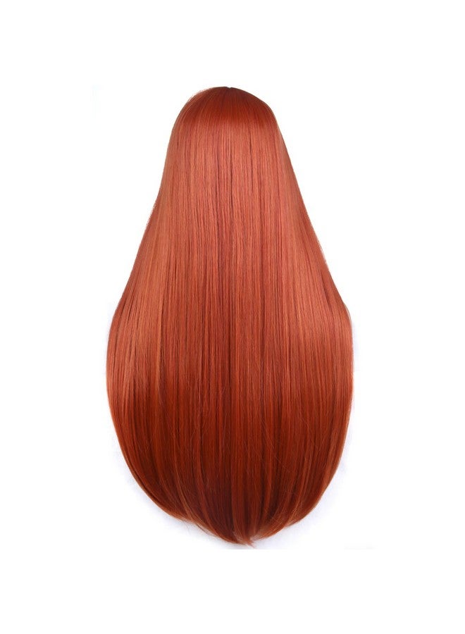 بيرون باروكة شعر نسائية برتقالية داكنة من بيرون، شعر مستعار طويل مستقيم، جزء وسطي أحمر اللون، مقاومة للحرارة، شعر مستعار صناعي لحفلات التنكر أو للاستخدام اليومي - Image 4