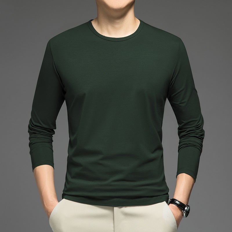 Basic Solid Color Long-Sleeve T-Shirt For Men, Crew Neck, Suitable For , Thermal Underwear, Stretchy, Plus Size Base Layer Shirt, Autumn Top - Image 1