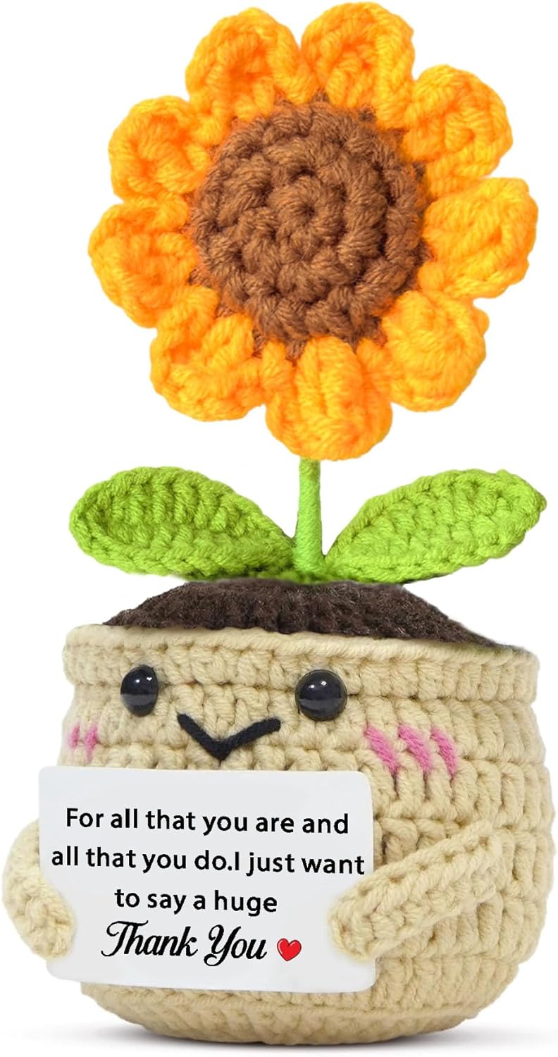 WTOPP Handmade Positive Sunflower Doll Crochet With Card Thank You Gifts,Appreciation Gift For Colleague Friend,Mothers Day Christmas Birthday Thank You Gift For Women Men (Thank You) - Image 1