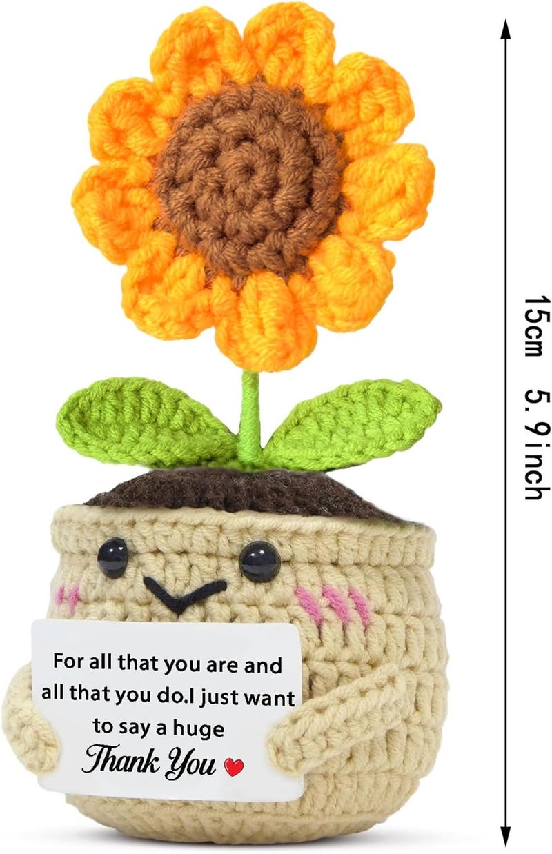 WTOPP Handmade Positive Sunflower Doll Crochet With Card Thank You Gifts,Appreciation Gift For Colleague Friend,Mothers Day Christmas Birthday Thank You Gift For Women Men (Thank You) - Image 2