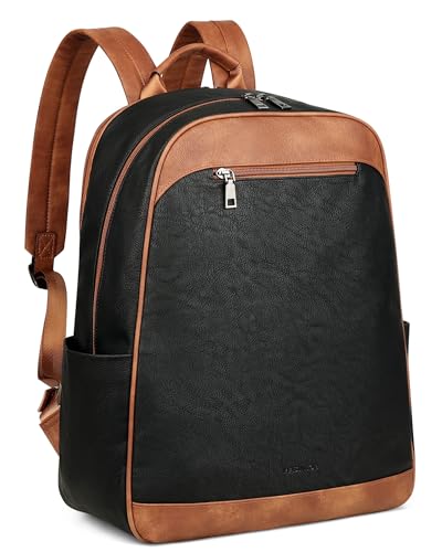 MASINTOR 156 inch Leather Laptop Backpack Purse for Women Designer Travel and Work Bag with Laptop Compartment Black Brown - Image 1