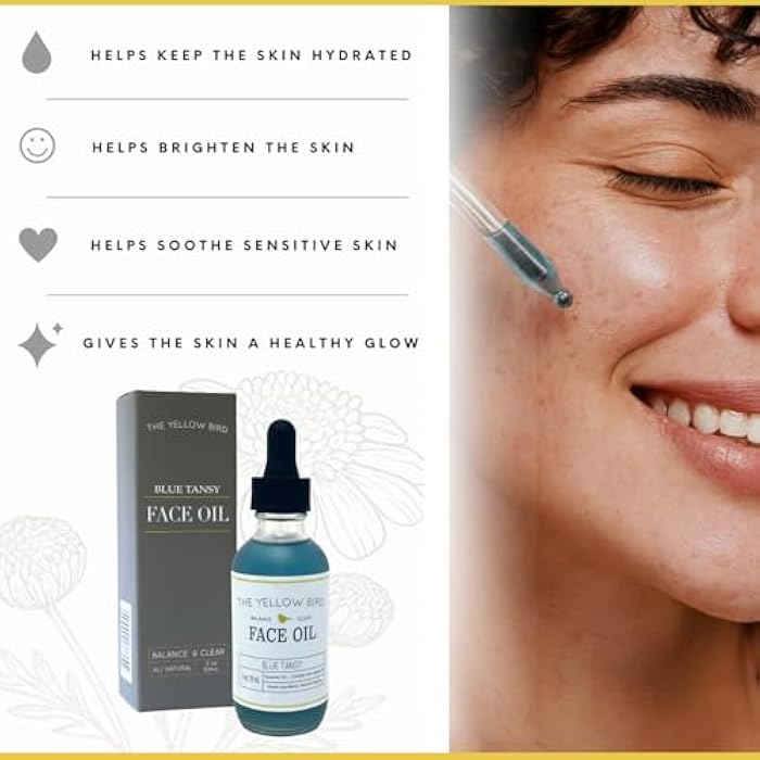 The Yellow Bird Yellow Bird Balancing Blue Tansy Face Oil 2 oz / 59 ml – Skin Glowing Serum. Collagen Support. Promotes Clear Skin Naturally. Wrinkle, Blemish & Pore Minimizer. Natural, Vegan Facial Moisturizer. - Image 3