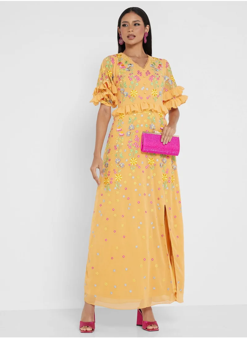 Frock and Frill Floral Embroidered Dress