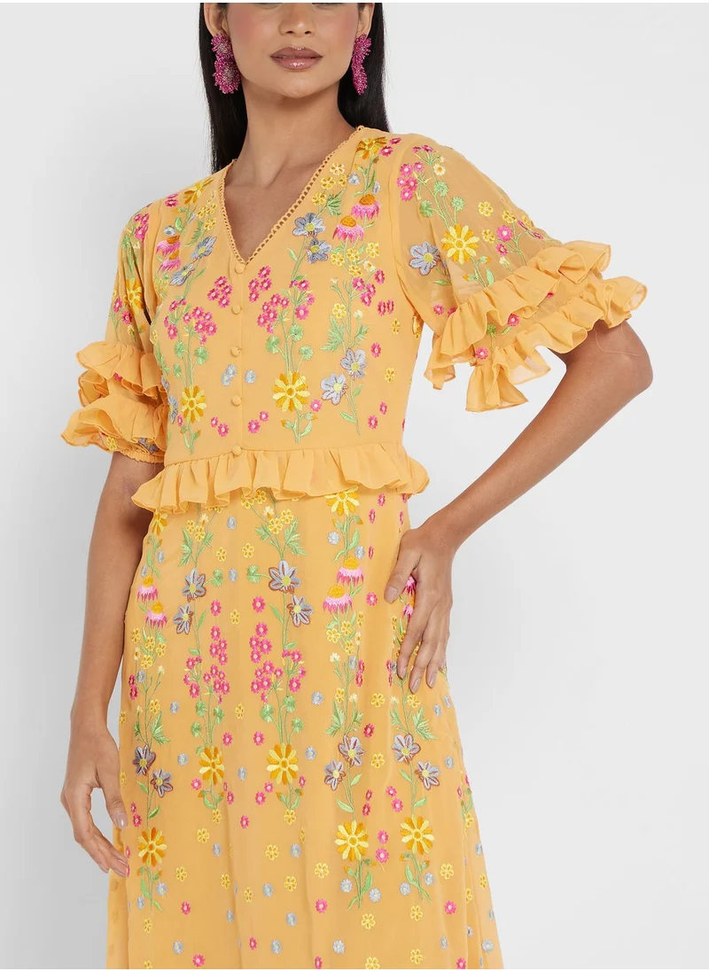 Frock and Frill Floral Embroidered Dress