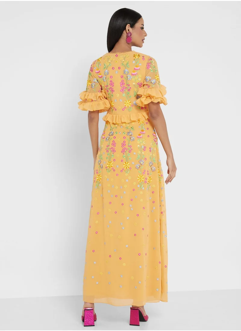 Frock and Frill Floral Embroidered Dress