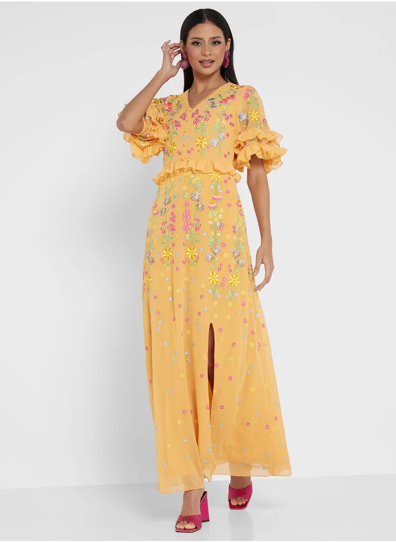 Frock and Frill Floral Embroidered Dress