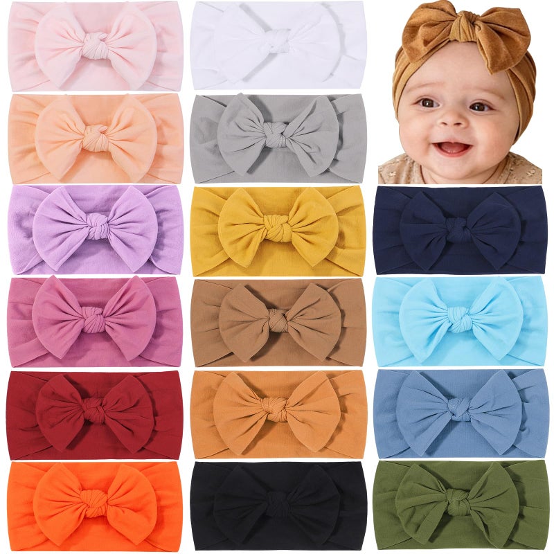 ALinmo 16PCS Baby Nylon Headbands Hairbands Hair Bow Elastics for Baby Girls Newborn Infant Toddlers Kids Colorful - Image 1