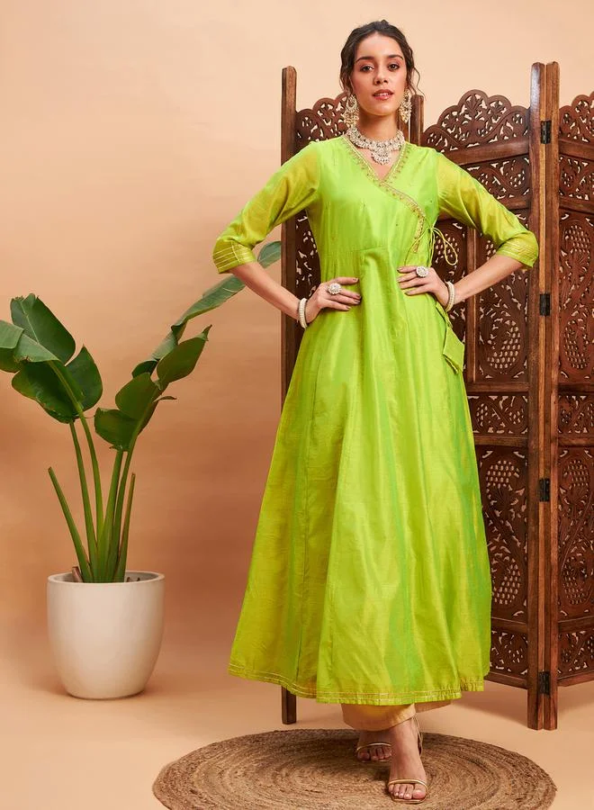 SASSAFRAS Embroidered Lace Trim Wrap Styli Maxi Dress by Styli