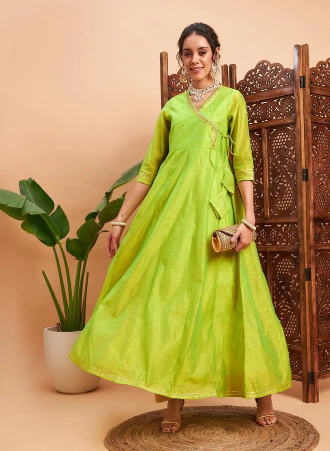 SASSAFRAS Embroidered Lace Trim Wrap Styli Maxi Dress by Styli