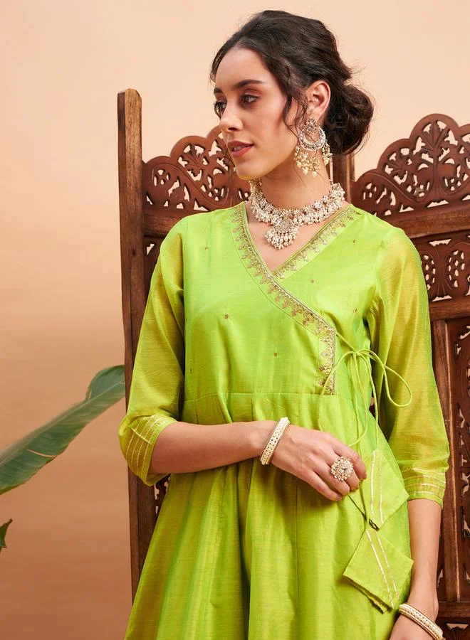 SASSAFRAS Embroidered Lace Trim Wrap Styli Maxi Dress by Styli