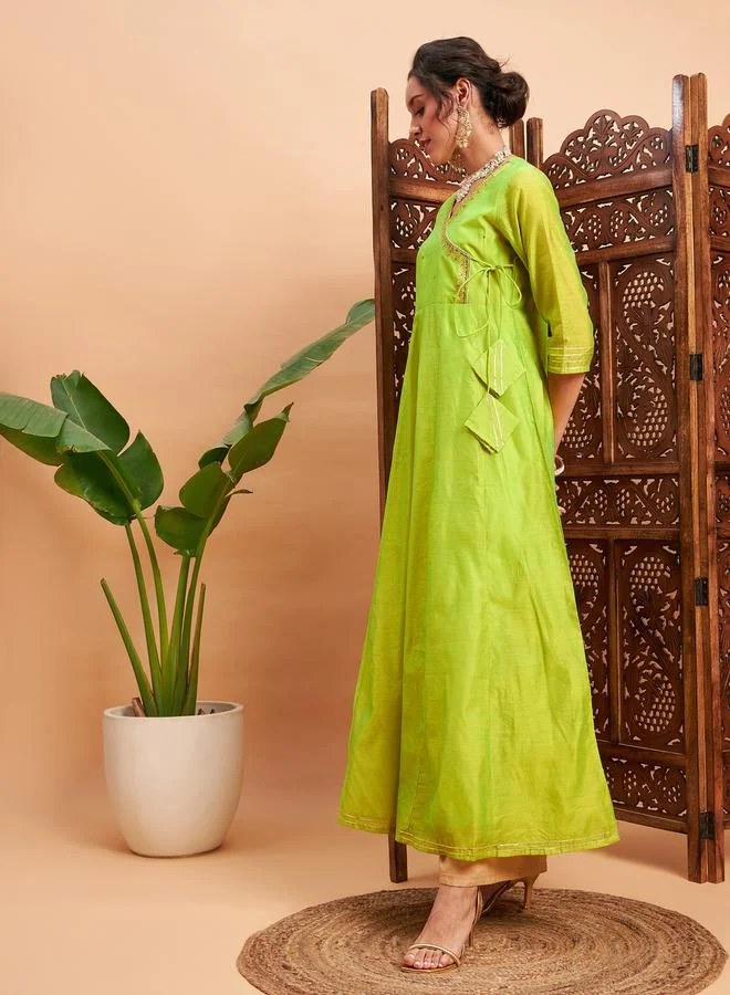 SASSAFRAS Embroidered Lace Trim Wrap Styli Maxi Dress by Styli
