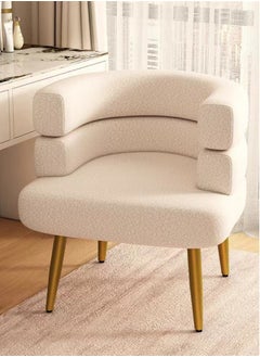 Kutis 1-Piece Metal Sofa Chair Makeup Chair for Bedroom Livingroom Polyester Carbon Steel Off-White/Gold 47x34x66 cm  - Image 1