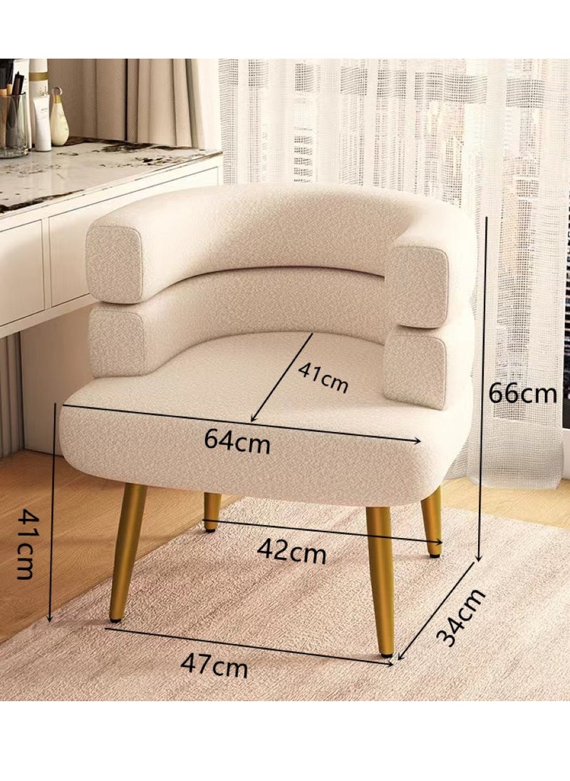 Kutis 1-Piece Metal Sofa Chair Makeup Chair for Bedroom Livingroom Polyester Carbon Steel Off-White/Gold 47x34x66 cm  - Image 5