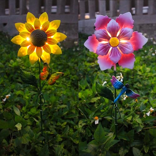GUANFU Solar Garden Stakes Lights for Outdoor Decor, 4 Pack Waterproof Metal Art Stick Flowers, Light for Outside Garden Patio Pathway Yard Backyard Porch Lawn - Image 5