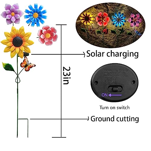 GUANFU Solar Garden Stakes Lights for Outdoor Decor, 4 Pack Waterproof Metal Art Stick Flowers, Light for Outside Garden Patio Pathway Yard Backyard Porch Lawn - Image 3